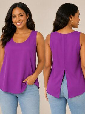 Express Fuchsia Sleeveless Tank Top XS Drapey Blouse Back Slit Career Casual